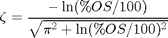 $$
\zeta = \frac{-\ln(\%OS/100)}{\sqrt{\pi^2+\ln(\%OS/100)^2}}
$$